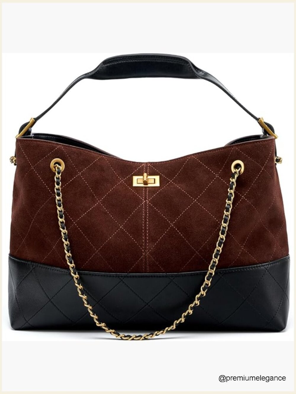 Genuine Lambskin Suede Quilted Bag, Gold Chain Shoulder Tote